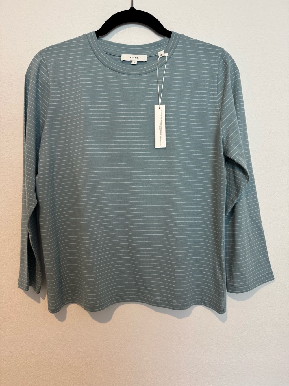 Vince Blue Striped Long Sleeve Cotton Linen Blend Crewneck Tee